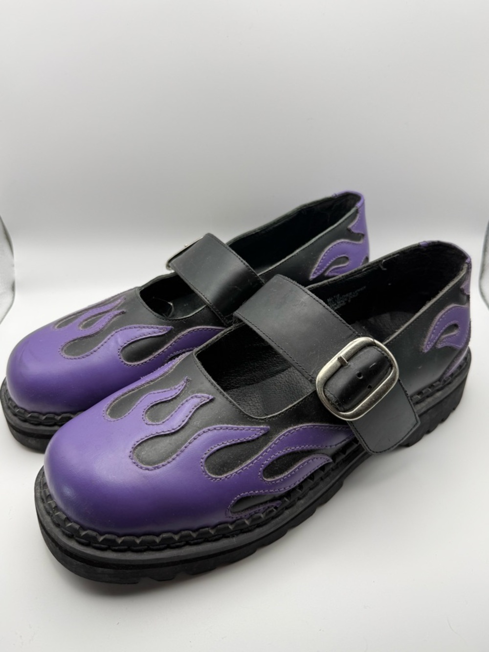 Vintage Demonia Mary Jane shoes with purple flames. RARE!